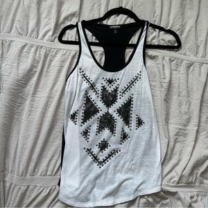 Express white and black tank with studded and geometric detailing